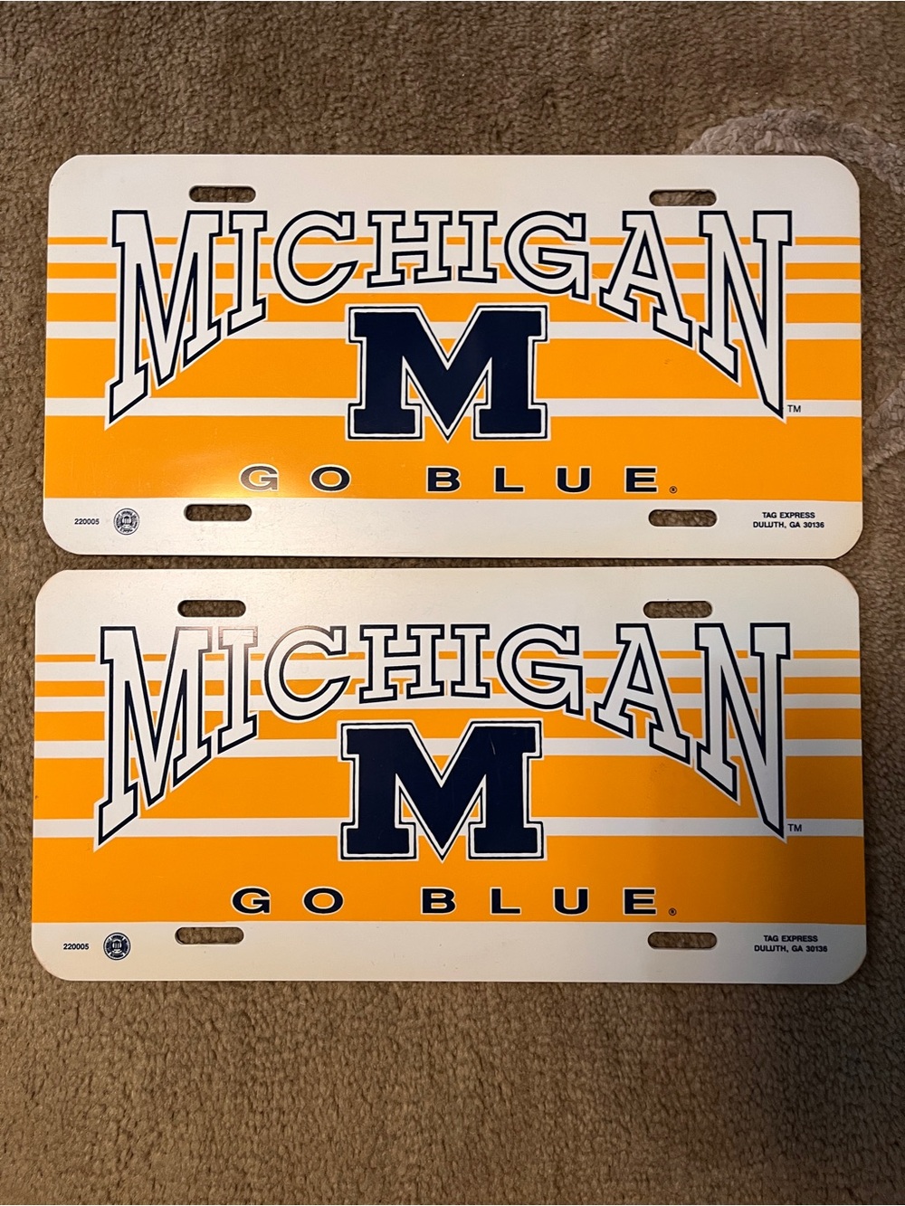 Two University of Michigan Vintage Booster / License Plates